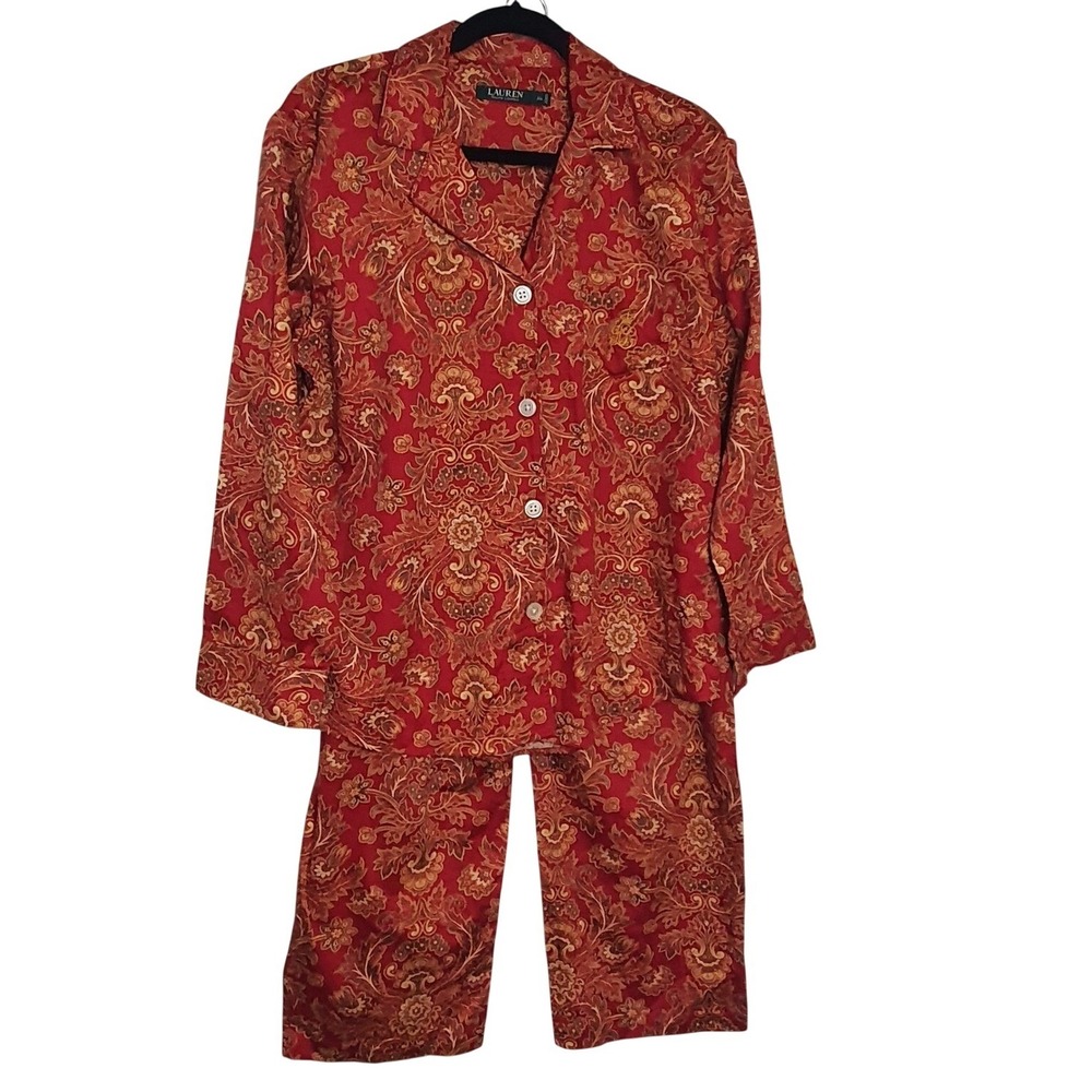 Lauren Ralph Lauren Red Paisley Damask Pajama Set XL Button Up Elastic Pants